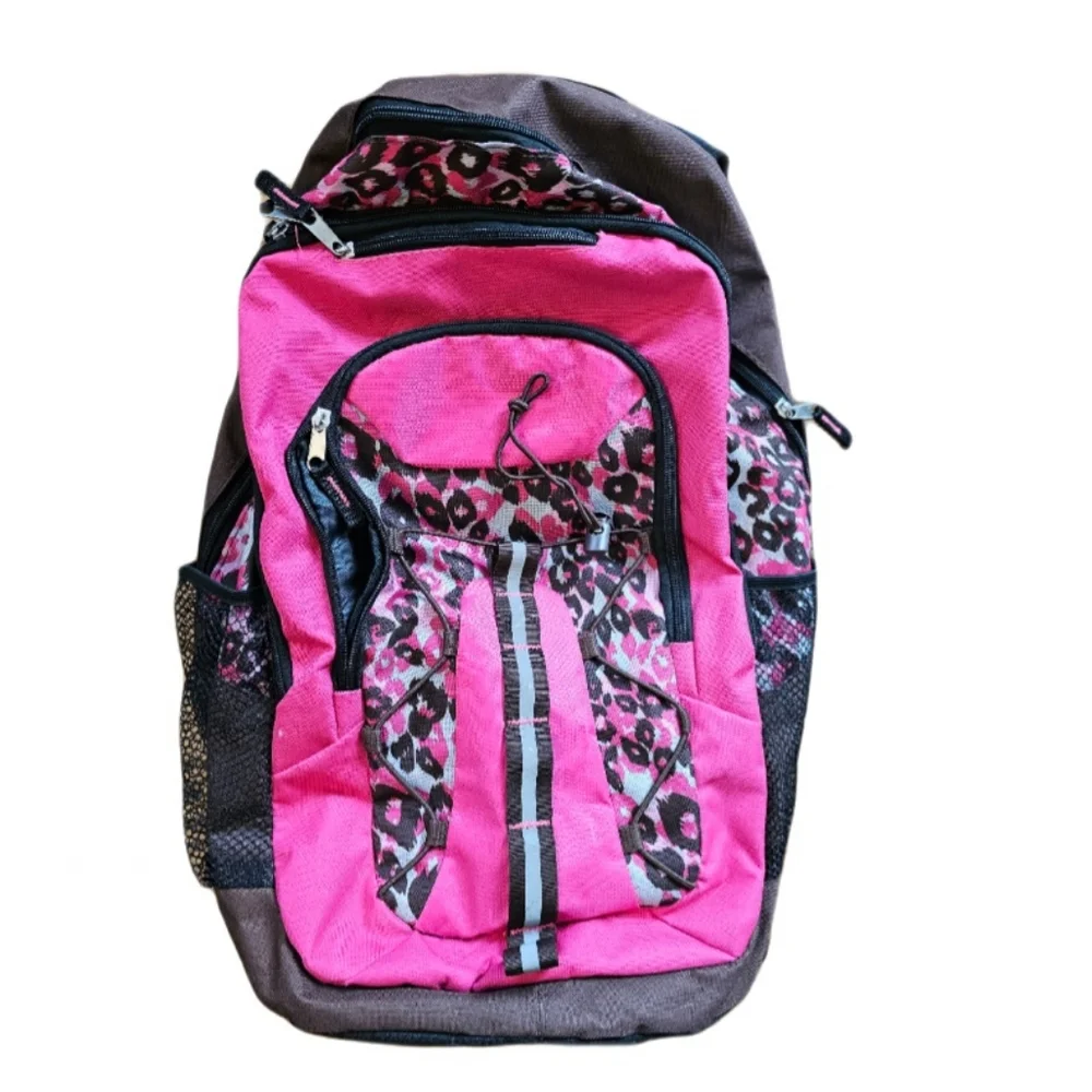 Pink Black Leopard Print Lightweight Backpack